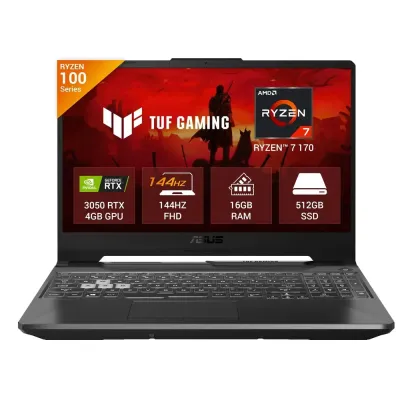 ASUS TUF Gaming A15, Gaming Laptop, AMD Ryzen 7 170 Processor, 16GB RAM, 512GB, RTX 3050, 15.6 FHD, Windows 11 Home, Office Home 2024 and M365 Basic -1 Year Validity, FA506NCQ-IN081WS