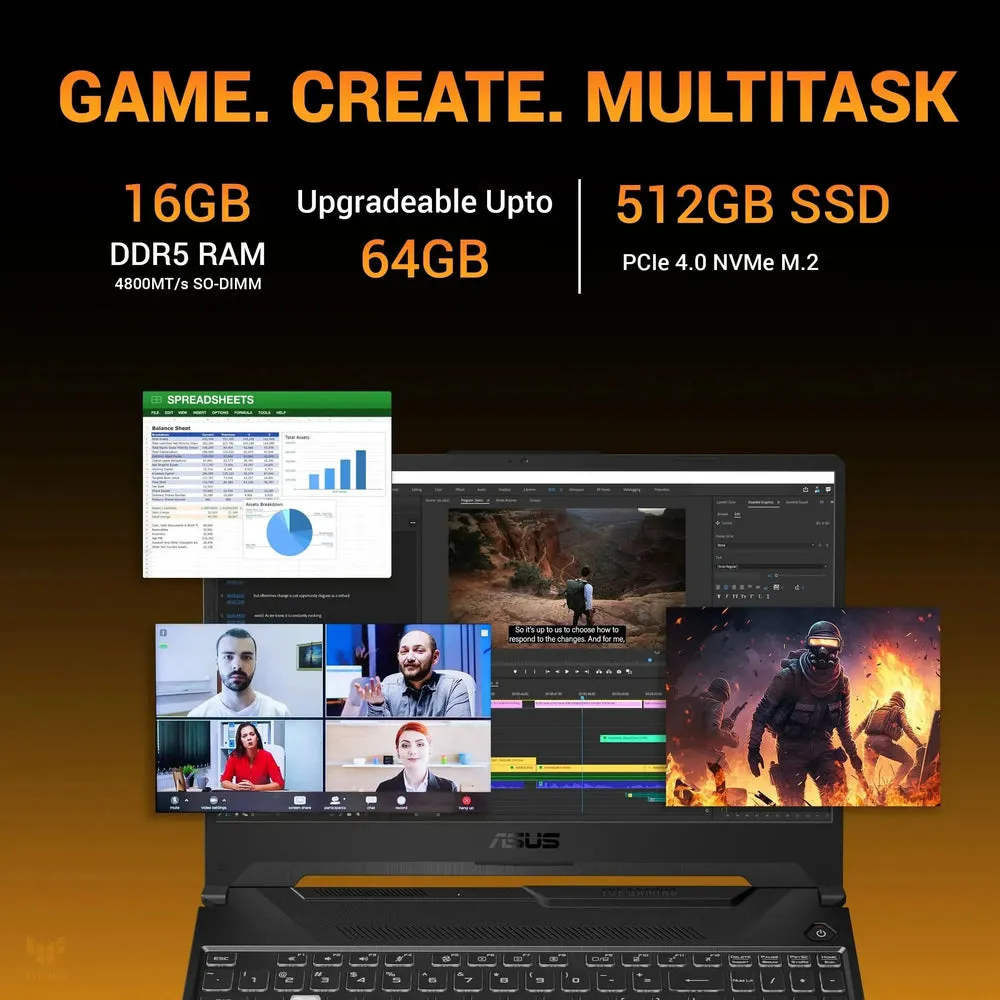 ASUS TUF Gaming A15, Gaming Laptop, AMD Ryzen 7 170 Processor, 16GB RAM, 512GB, RTX 3050, 15.6 FHD, Windows 11 Home, Office Home 2024 and M365 Basic -1 Year Validity, FA506NCQ-IN081WS