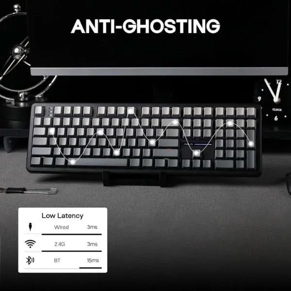 AULA F108 Tri-Mode Wireless Mechanical Gaming Keyboard, Gradient Grey, Nimbus Linear Switch, RGB Backlit, Hot-Swappable, Full Size