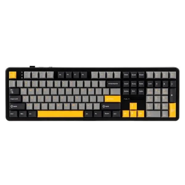 AULA F108 Tri-Mode Wireless Mechanical Gaming Keyboard, Grey and Yellow, Volcanic Axis Linear Switch, RGB, Hot-Swappable, Full Size
