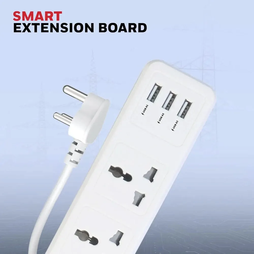Honeywell 4 Outlet Extension Board with Master Switch, 6 Amps, 250V, 3xUSB, 4 International Sockets, Pure Copper, 6 Advanced Safety Features, 2 Mtr Power Cord, BIS Certified, 1 yr Warranty