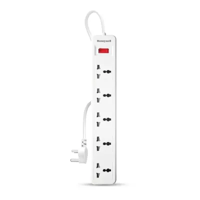 Honeywell 5 Outlet Extension Board with Master Switch, 6 Amps, 250V, 5 International Sockets, Pure Copper, 6 Advanced Safety Features, 2 Meter Power Cord, BIS Certified, 1 Year Warranty