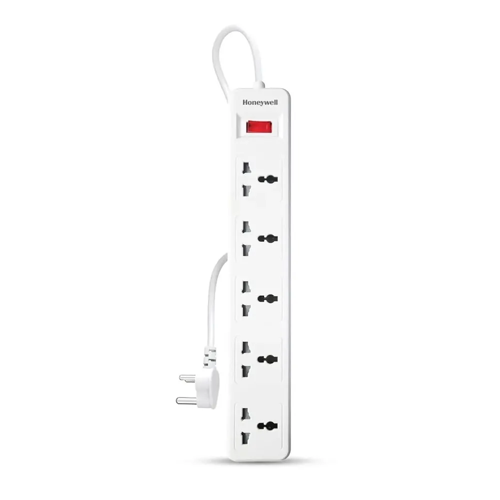Honeywell 5 Outlet Extension Board with Master Switch, 6 Amps, 250V, 5 International Sockets, Pure Copper, 6 Advanced Safety Features, 2 Meter Power Cord, BIS Certified, 1 Year Warranty