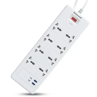 Honeywell 8 Out Surge Protector with Master Switch, Spike Guard/Extension Board, 8 Outlet, 2xPD20W & 2xUSB, 36000Amp, 1.8 Meter Cord, DSW, Automatic Overload Protection, 3 Years Manufacturer Warranty