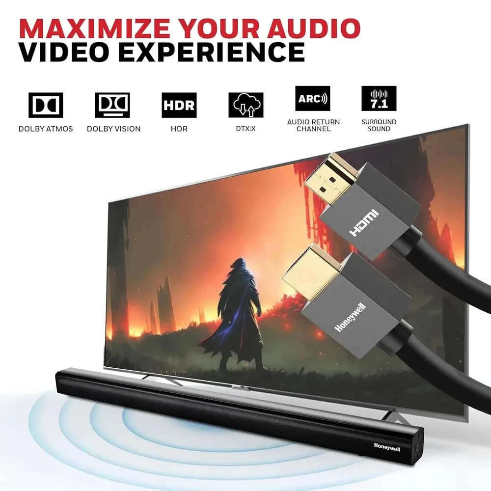 Honeywell HDMI Cable v2.0 with Ethernet, 3D/4K@60Hz Ultra HD Resolution, 15 Mtr, 18 GBPS Transmission Speed, High Speed, Compatible with all HDMI Devices Laptop Desktop TV Set-top Box Gaming Console