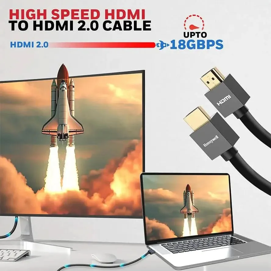 Honeywell HDMI Cable v2.0 with Ethernet, 3D/4K@60Hz Ultra HD Resolution, 15 Mtr, 18 GBPS Transmission Speed, High Speed, Compatible with all HDMI Devices Laptop Desktop TV Set-top Box Gaming Console