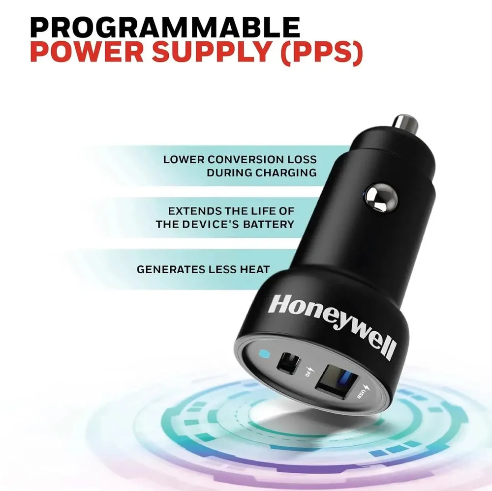 Honeywell Micro CLA 18W PD Smart Car Charger, Dual Port 1XType C & 1XUSB A, Ultra-Fast Charging, Compatible with all Smartphone and Apple Devices (iPhone X and above variants, iPad, Airpods, and more)