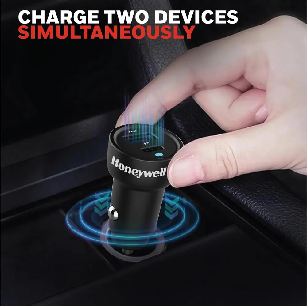 Honeywell Micro CLA 38W PD Smart Car Charger, 1XType C & 1XUSB A Dual Port Charger with Ultra-Fast Charging, Adapter for iPhone and Android, All Smartphones Compatible (iPad, AirPods, iPhone etc)