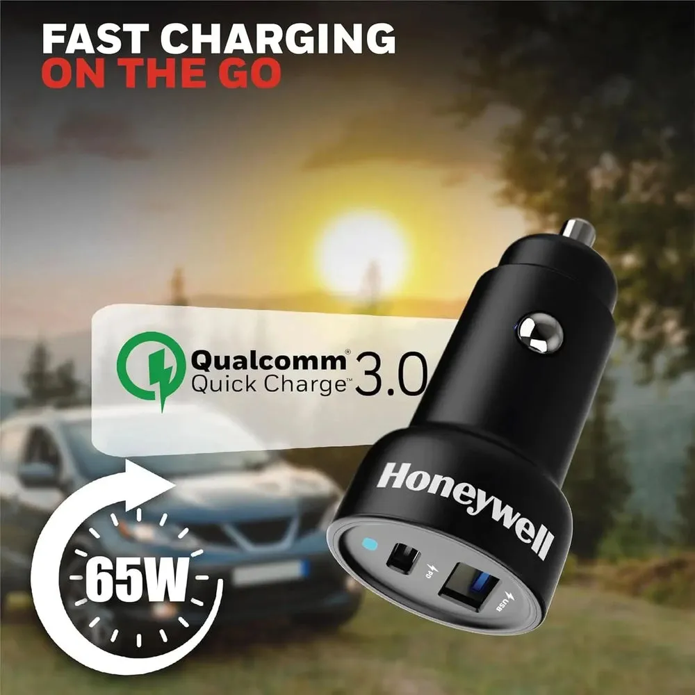 Honeywell Micro CLA 83W PD Smart Car Charger, 65W Type C PD & 18W USB A Port, Ultra-Fast Charging, Compatible with All Car for iPhone, Smartphones, Laptops, Tablets, 3 Years Manufacturer Warranty