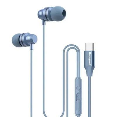 Honeywell Moxie V50 Wired Earphones with Built in Mic, 10mm*2 Drivers, Passive Noise Cancellation, Deep Bass & Clear Sound, Ultra HD Mic Quality, 3.5mm AUX, Voice Assistant Enabled, 1.2 Mtr Blue