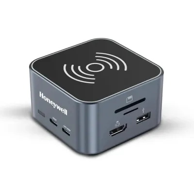 Honeywell New Launch 12-in-1 Type C Dock with 4K HDMI, MagSafe Wireless 15W, 4xUSB Ports PD 100W, Mic, Ethernet & Audio Port, SD & MicroSD Slot, All Type C Devices, Windows/MacBook