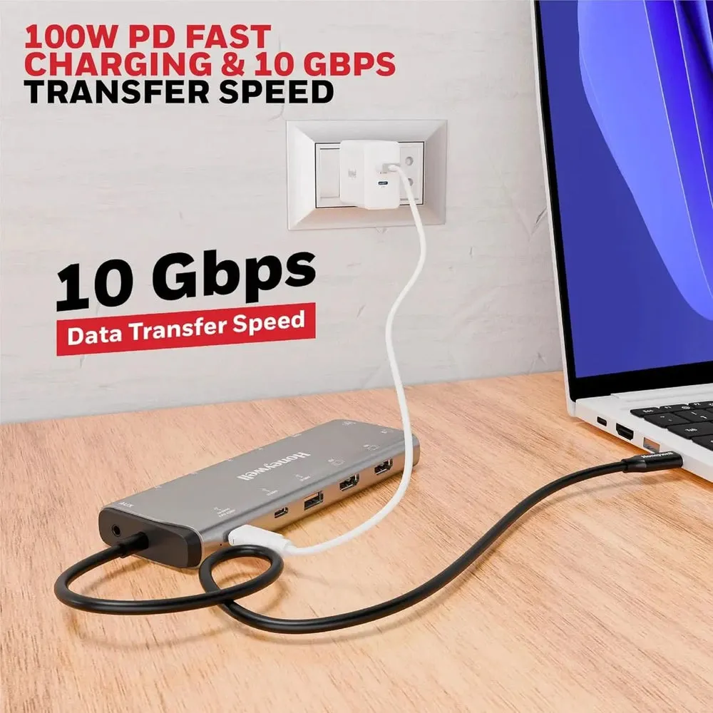 Honeywell New Launch 14-in-1 Type C Dock with Dual 8K HDMI& DP, Ethernet Port, USB 3.2, 3.0 & 2.0, 2xType C 3.2, 3.5 mm Audio Port, SD & MicroSD Slot, for All Devices Like Windows/MacBook