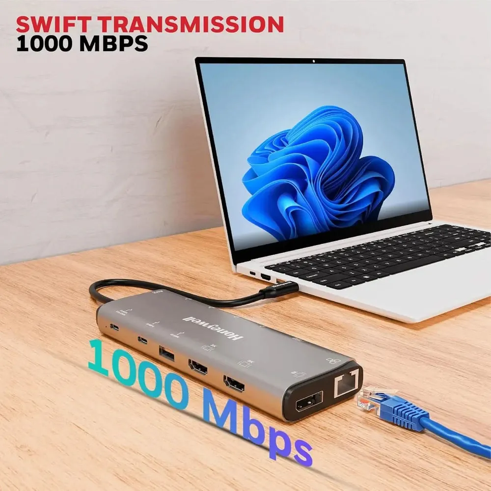 Honeywell New Launch 14-in-1 Type C Dock with Dual 8K HDMI& DP, Ethernet Port, USB 3.2, 3.0 & 2.0, 2xType C 3.2, 3.5 mm Audio Port, SD & MicroSD Slot, for All Devices Like Windows/MacBook