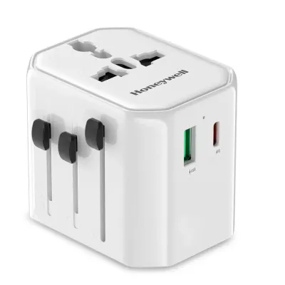 Honeywell New Launch Universal Travel Adapter 12W, 3-in-1 Fast Charging, Universal Socket, TypeC, USBA, Worldwide Wall Charger for EU,US,UK & CN/AUS White