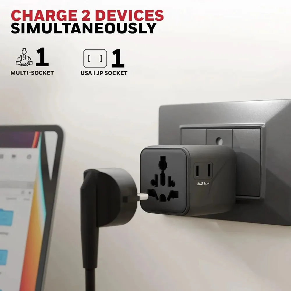 Honeywell New World Travel Adapter, Universal & US Socket, Charge 2 Devices Simultaneously, Worldwide Plug for EU, US, UK & CN/AUS, Overload & Over Voltage Protection