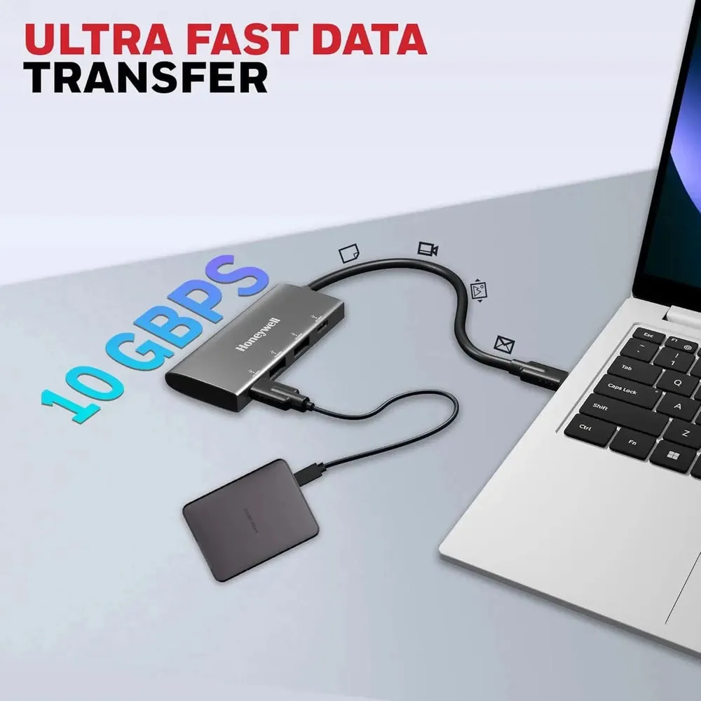 Honeywell Newly Launched Momentum TypeC to 2xUSB 3.2 Gen 2 TypeC Port & 2xUSB 3.2 Gen 2 TypeA Port Hub,10 Gbps Transmission Speed,30 cms,Premium Metallic Finish,Compatible with all Type C Port devices