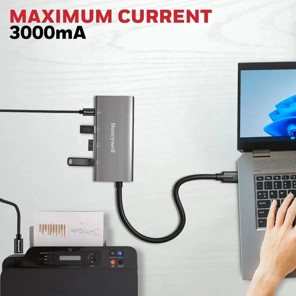 Honeywell Newly Launched Momentum TypeC to 2xUSB 3.2 Gen 2 TypeC Port & 2xUSB 3.2 Gen 2 TypeA Port Hub,10 Gbps Transmission Speed,30 cms,Premium Metallic Finish,Compatible with all Type C Port devices
