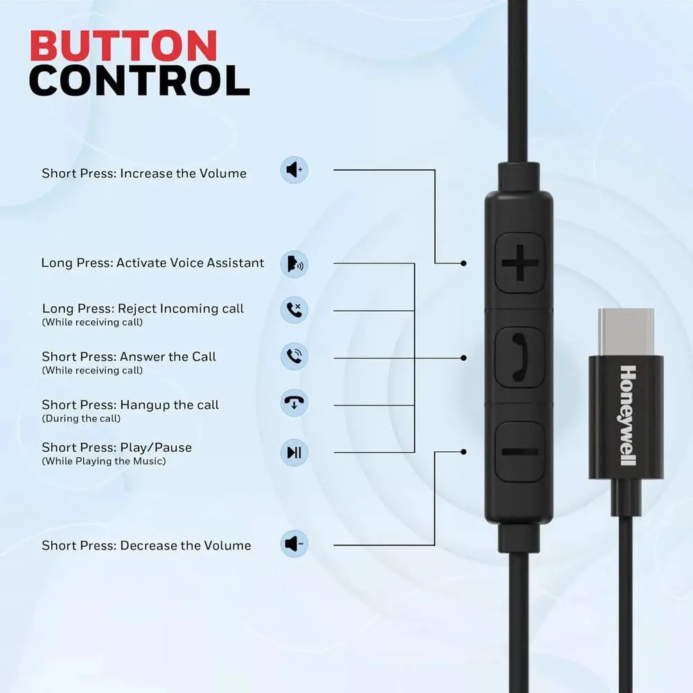 Honeywell Suono P80 Wired Gaming In Ear Earphones with Built-in Mic, 8mm*4 Drivers, IPX4, Noise Cancelling and ultra HD Mic, HD Sound & Clear Audio, Type C Compatible, Voice Assistant Enabled, 1.3 Mtr