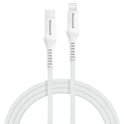 Honeywell Type C to Lightning, 4 Feet (1.2M), Nylon Braided Cable, MFI-certified, QC3.0, PD 87W Support with Max Output 3A, Fast Charge & Sync Cable for iPhone, iPad, AirPods White