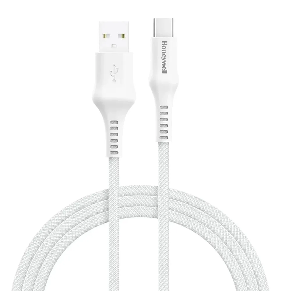 Honeywell USB A to Type C Cable, 4 Feet (1.2M), PD 60W, QC 3.0, Fast Charge & Sync Cable, Nylon Braided Cable for Apple Devices, Smartphones, Laptops, Power Banks, Tablets, Headphones, Speakers White