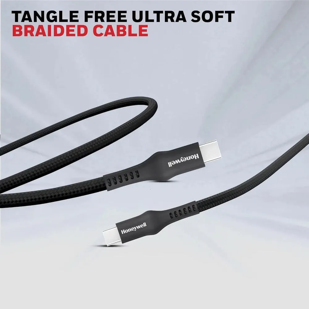 Honeywell USB Type C to Type C Cable, 4 Feet (1.2M), PD 60W, QC 3.0, Fast Charging, Nylon Braided Cable for Apple Devices, Smartphones, Laptops, Power Banks, Tablets, Headphones, Speakers Black