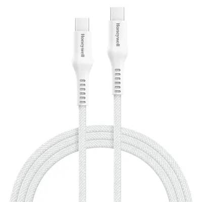 Honeywell USB Type C to Type C Cable, 4 Feet (1.2M), PD 60W, QC 3.0, Fast Charging, Nylon Braided Cable for Apple Devices, Smartphones, Laptops, Power Banks, Tablets, Headphones, Speakers White
