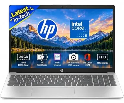 HP 15-fd0901TU Laptop, Intel Core 5 120U, 24GB RAM, 512GB SSD, 15.6 Inch FHD, Windows 11 Home, MS Office 2024, Silver