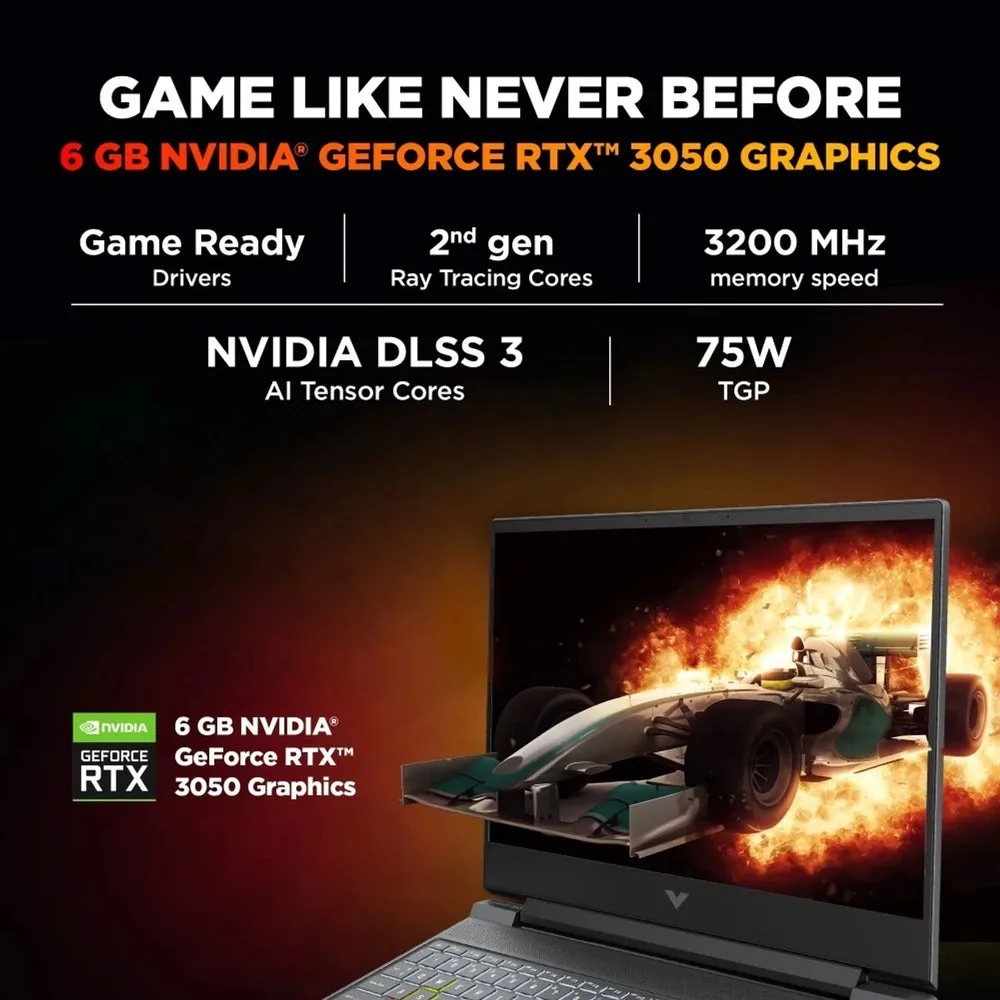 HP Victus, Intel Core i5 13th Gen 13450HX, 16 GB RAM, 512 GB SSD, Windows 11 Home, 6 GB Graphics, GeForce RTX 3050, 15.6 inch, Silver, 2.29 kg, With MS Office, 15-fa2652TX Gaming Laptop