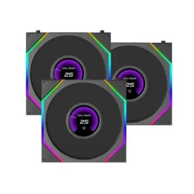 LIAN LI UNI FAN TL LCD FLEX Reverse Blade 120mm ARGB Case Fan, 3-Pack, Black