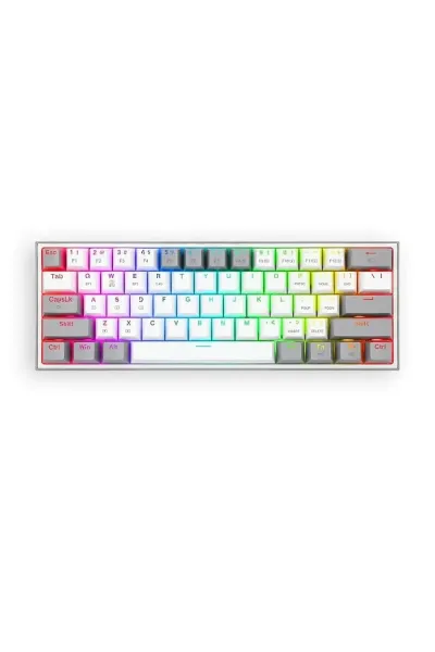 Redragon K616 Fizz PRO 60% 3-Mode Wired, 2.4Ghz Wireless, Bluetooth Mechanical Gaming Keyboard, 61 Keys Compact w/Grey and White Colour Keycaps, Linear Red Switch
