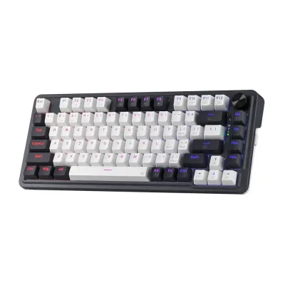 Redragon K673 PRO 75% Wireless Gasket RGB Gaming Keyboard, 3-Modes 81 Keys Compact Mechanical Keyboard Dedicated Knob Control & Sound Absorbing Pads (Linear Red Switch)